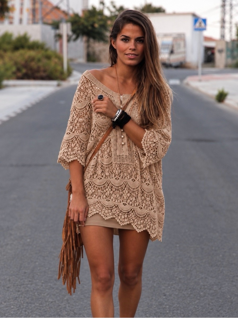 Crochet Lace Tunic Top Size XL